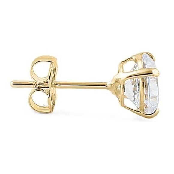 .92 ct Solid 14K Yellow Gold 5mm Round Cut Clear CZ Earrings - Picture 2 of 3
